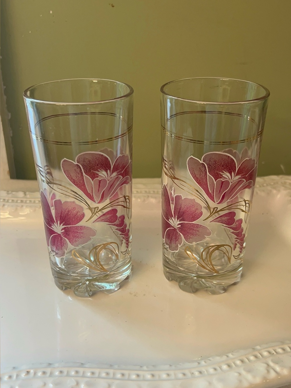 Vintage pink orchid floral tumblers manufactured by Cerve in Italy Set of 2